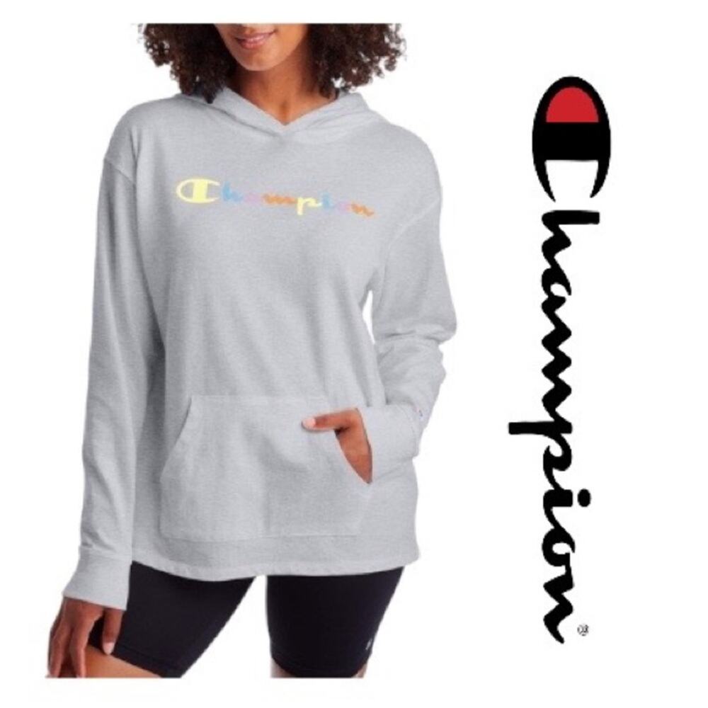 Champion Women’s Gray Pastel Rainbow Logo Hoodie Size XS - Picture 1 of 10